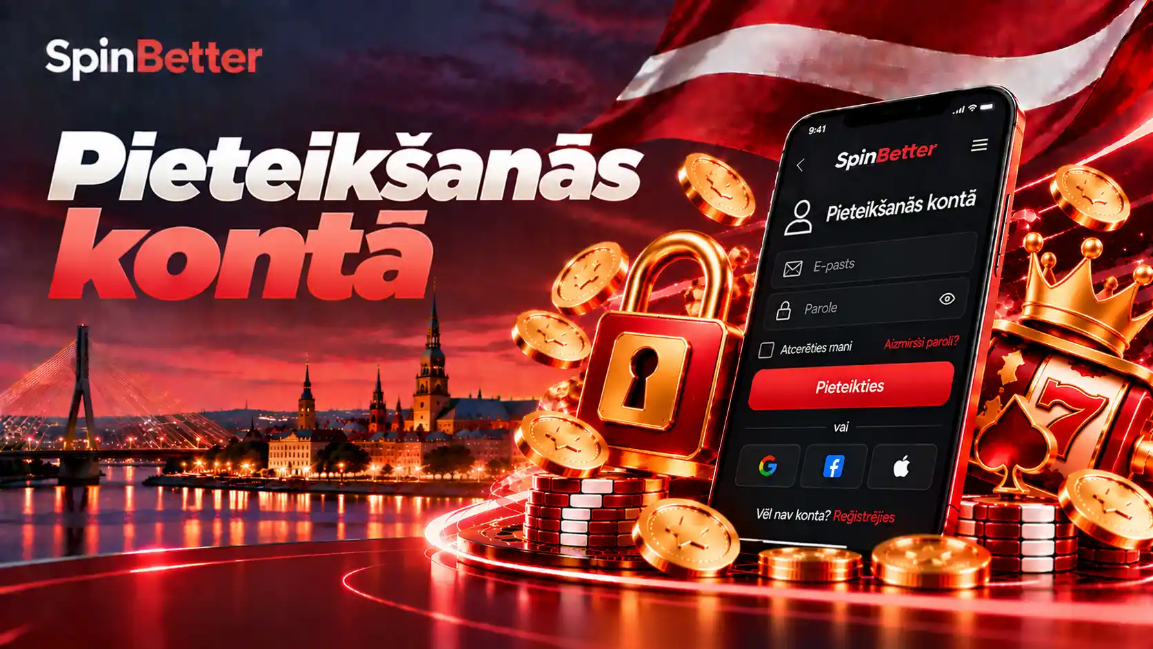 SpinBetter login: zelta atslēga iet tumša paneļa slēdzenē